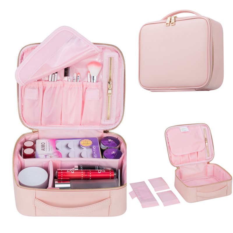 Portable Makeup Train Case - 9.8'' Cosmetic Organizer - Pink