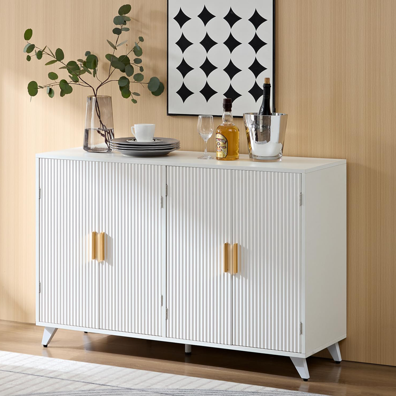 Modern Buffet Cabinet with Adjustable Shelves - Ivory White