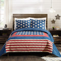 Cotton Quilt Set with Americana Patchwork - Full/Queen 3-Piece Blue Red