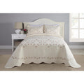 Queen Embroidered Bedspread with Pink Roses & Scalloped Hem - Floral Quilt