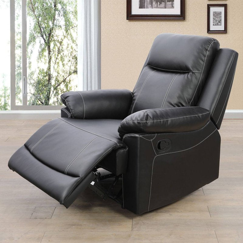 Manual Recliner Chair with Overstuffed Arms - Vegan Leather