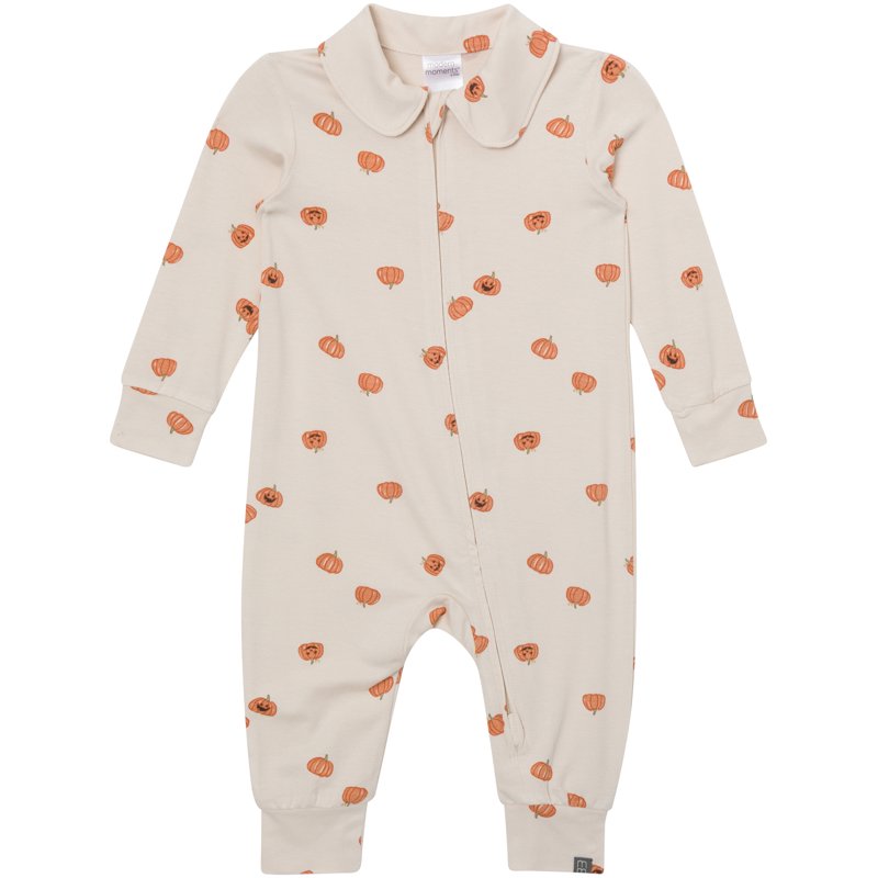 Baby Boy Halloween Peter Pan Coverall with Two-Way Zip - Sizes Newborn to 12 Months, Variation: Oatmilk Pumpkins