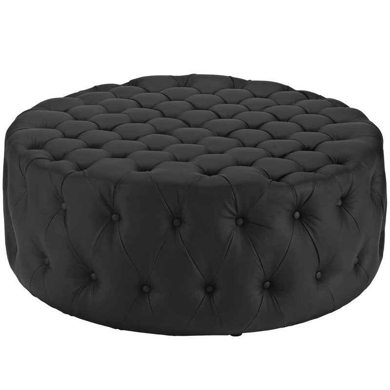 Tufted Round Ottoman - Leatherette Upholstery, Multiple Colors