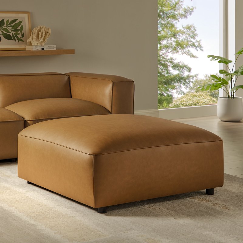 Upholstered Vegan Leather Ottoman - Multiple Colors