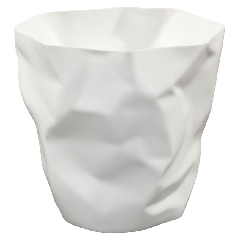 Modern White Plastic Trash Can with Crumpled Design
