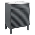 Gray Bathroom Vanity with Storage, Mid-Century Modern Style