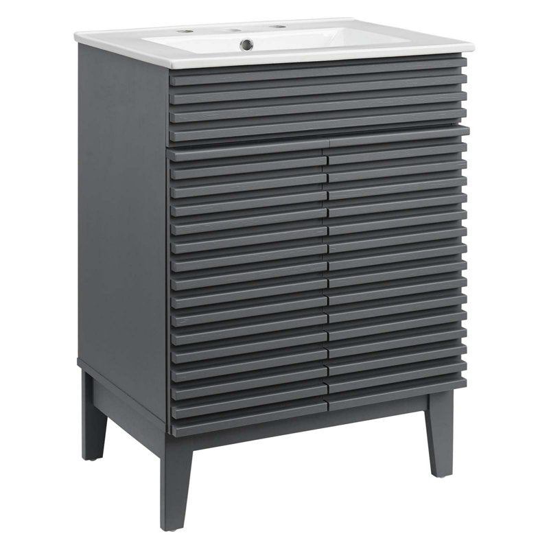 Gray Bathroom Vanity with Storage, Mid-Century Modern Style