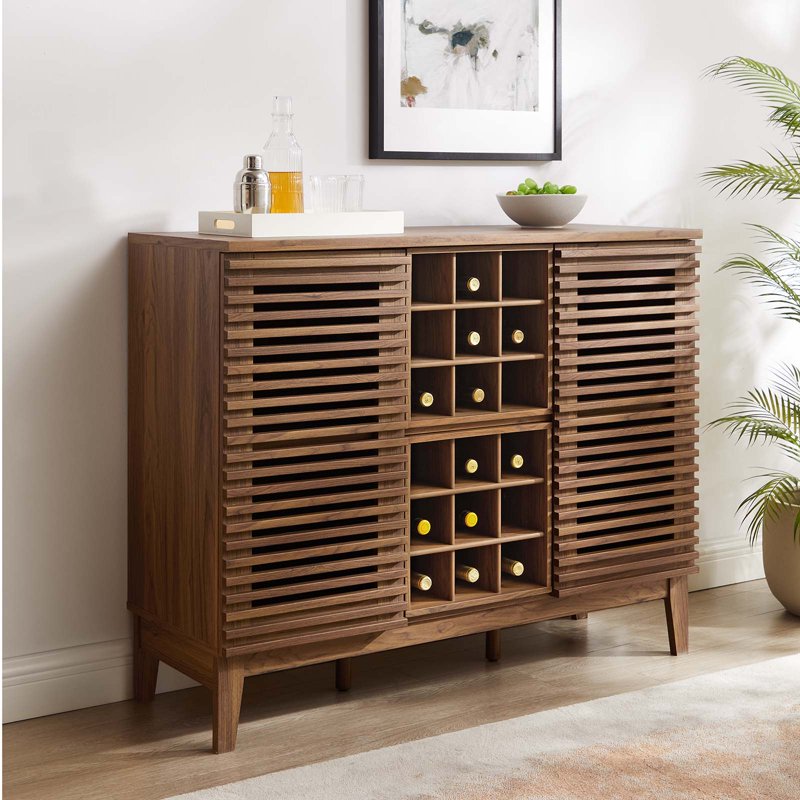 Mid-Century Walnut Bar Cabinet with Adjustable Shelves