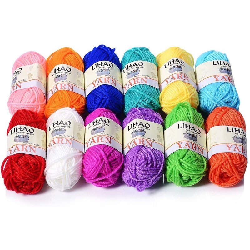 Multi-Color Acrylic Yarn Set - 12 Skeins for Knitting & Crochet, 28 Yards Each
