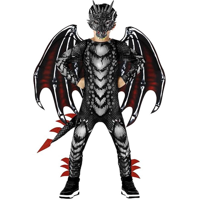 Boy Dragon Jumpsuit Halloween Costume - Black Red, Size S Variation of THIS listing
