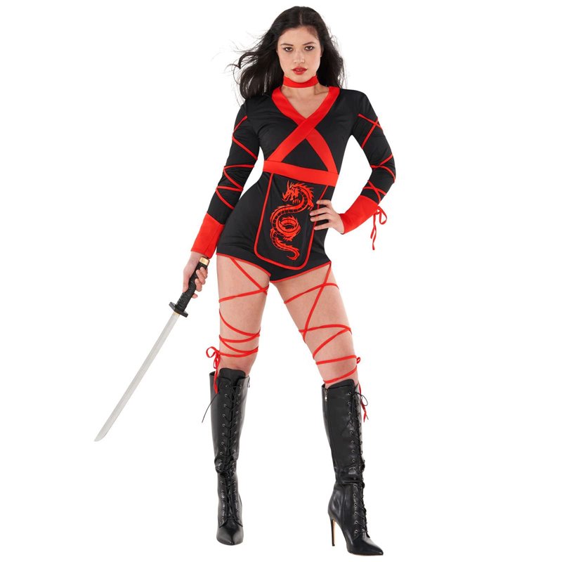 Women’s Dragon Ninja Playsuit Halloween Costume XL - Red