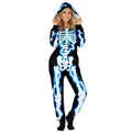 Electric Skeleton Halloween Costume Women - Size L - Striking Blue Print