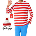 Morph Men's Wheres Wanderer Costume Set L - Red White Stripe Book Character Halloween