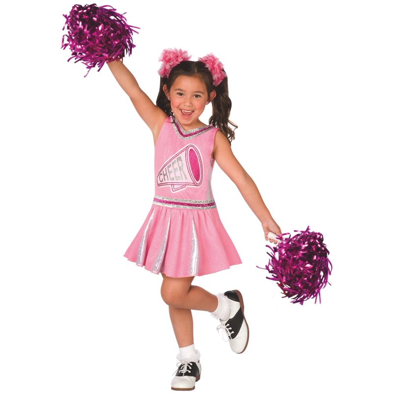 Pink Cheerleader Costume Girls L Size with Pom Poms - High School Glee Outfit