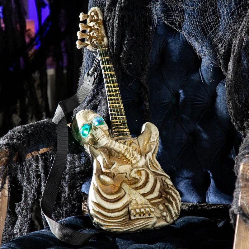 Light-Up Ukulele-Shaped Skeleton Halloween Decoration - 2 Ft Plastic