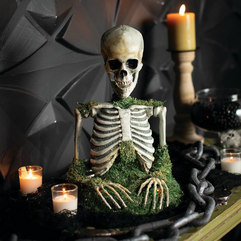 Halloween Skeleton Tabletop Animated Decor - Mossy Skeleton Prop 9.75" x 14.75"