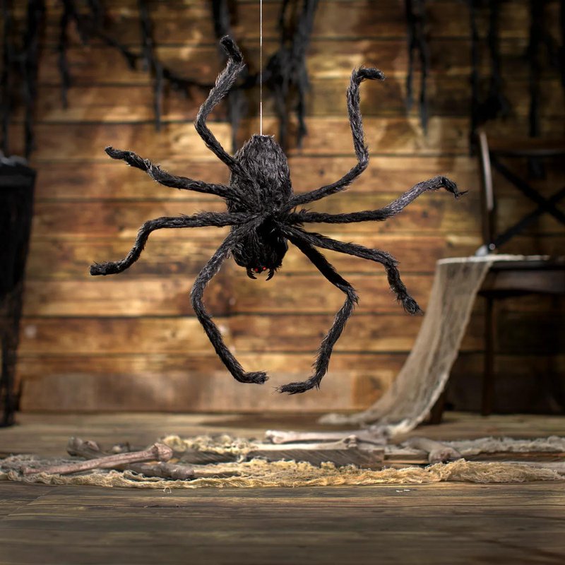 2.6 ft Animated Black Hairy Spider Halloween Decor - Motion & Lights