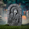 2 ft Gray Plastic Skeleton Tombstone with Moving Eyes Halloween Decor