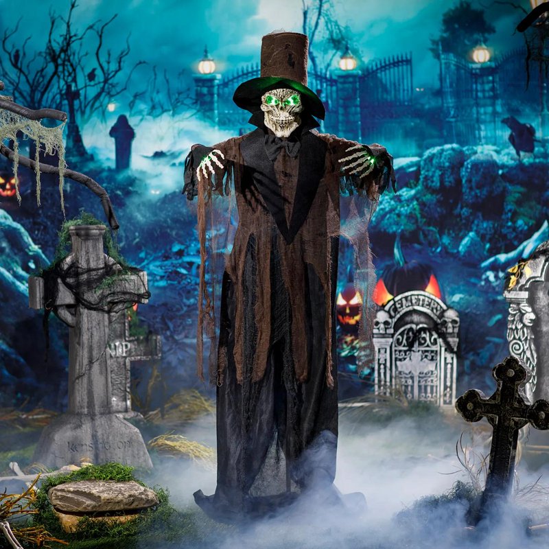 5 Ft 6 In Light-Up Black Skeleton Halloween Decoration - Standing Spooky Mannequin