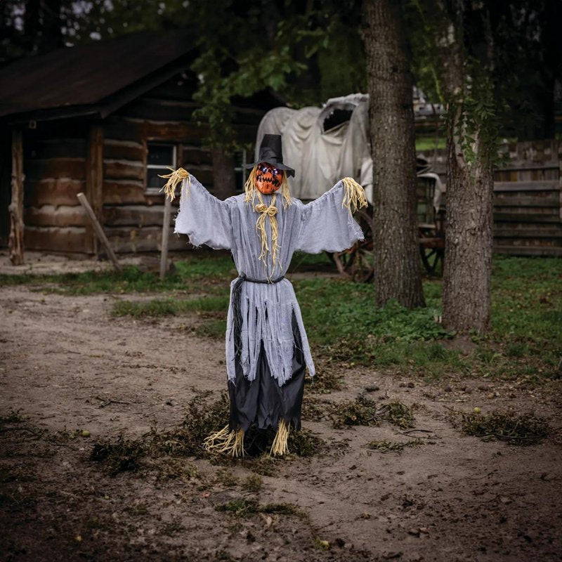 Animated Head-Turning Pumpkin Scarecrow Halloween Decoration - 5 Ft. 8"