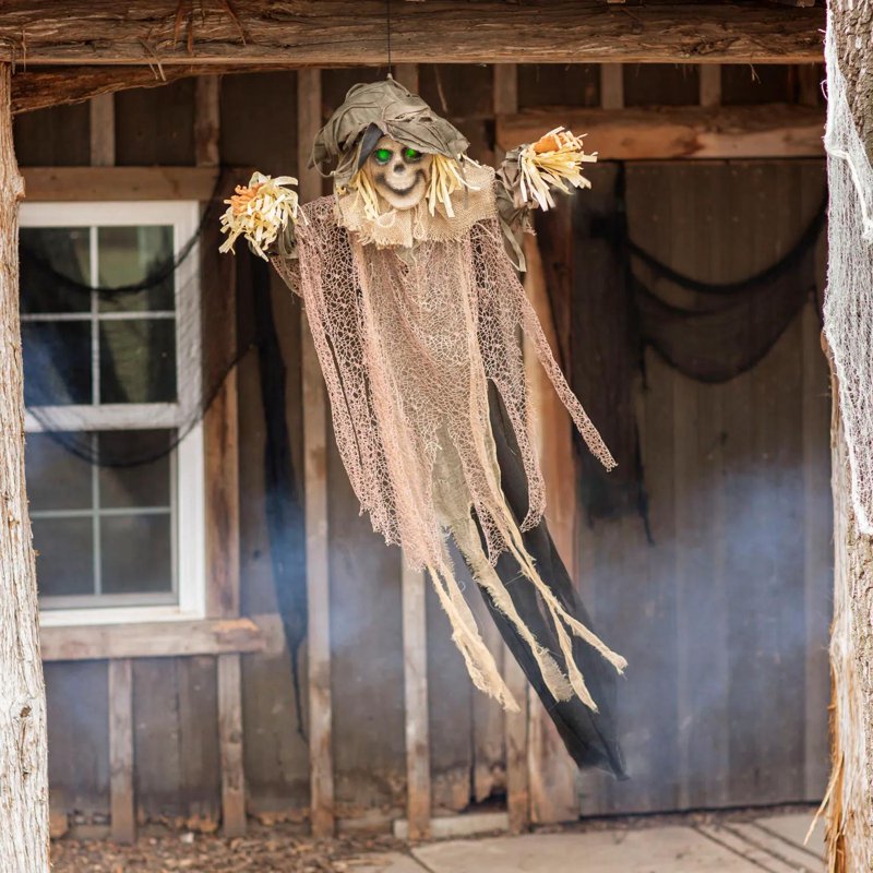 Light-Up Hanging Skeleton Scarecrow Decoration - Halloween Outdoor Decor