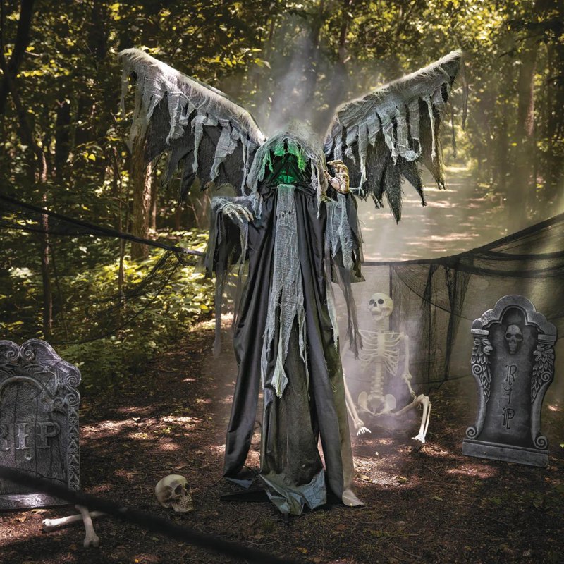 5 Ft Reaper Halloween Decoration with Animated Wings and Hooded Robe