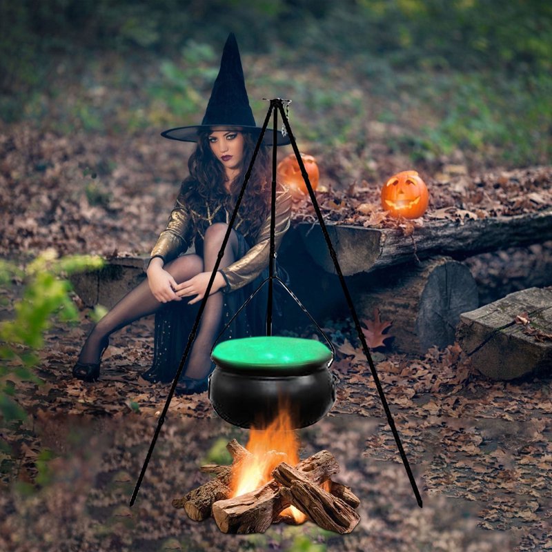 Halloween Outdoor Witch Cauldron with Tripod & Timer Lights - Green 30.4" x 7.8" - Versatile Yard & Party Decor Variation of C-30.4" x 7.8"