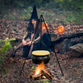 Halloween Outdoor Decor Witch Cauldron with Tripod & Timer Lights - Beige 30.4 x 7.8 inches