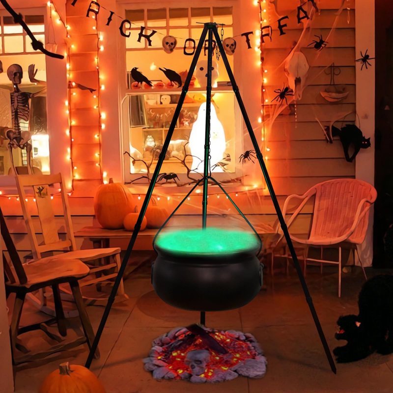 Halloween Outdoor Witch Cauldron with Tripod & Timer Lights - Black 51.1"