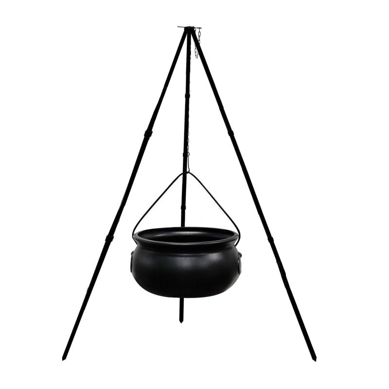 Halloween Outdoor Witch Cauldron with Tripod & Timer Lights - Black 51.1" x 7.87" - Spooky Yard Decor