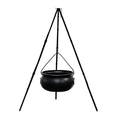 Halloween Outdoor Witch Cauldron with Tripod & Timer Lights - Black 51.1" x 7.87" - Spooky Yard Decor