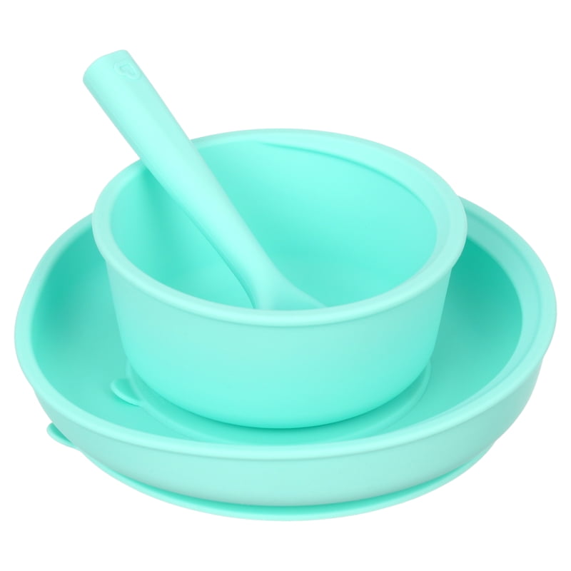 Infant Self Feeding Set - Mint Silicone Suction Plate & Bowl