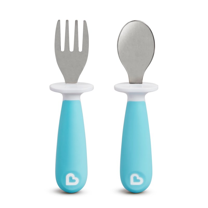 Toddler Fork & Spoon Set - Ergonomic Blue Utensils