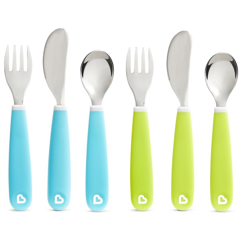 Toddler Utensil Set - Fork, Knife & Spoon, Blue/Green, 6 Pack