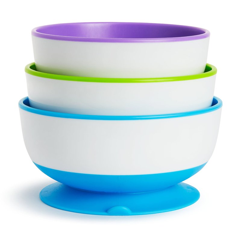 Stay Put Suction Bowls - Multi-Color Plastic, 3 Pack for Toddlers