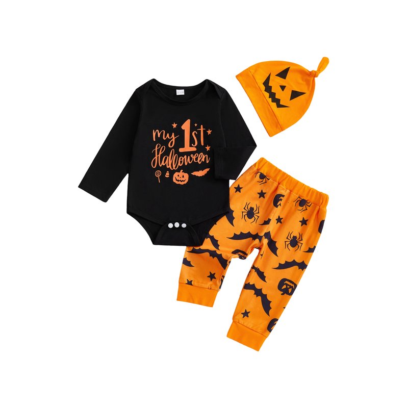 Baby Boy First Halloween Outfit Set with Letter Pumpkin Embroidery - Size 6-12 Months - Orange A