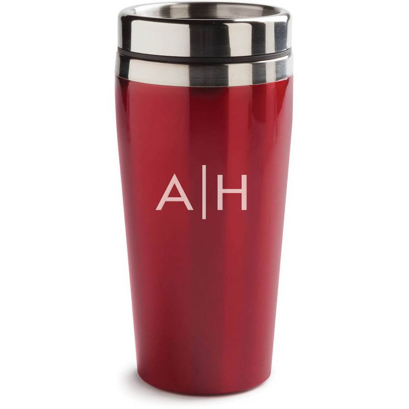 Personalized 16 Oz. Red Travel Mug with Initials