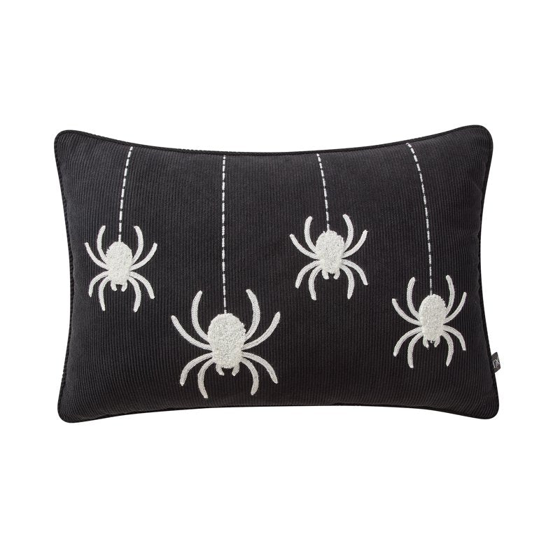 Halloween Hanging Spider Decorative Pillow 14x20 Black Ivory Spooky Accent