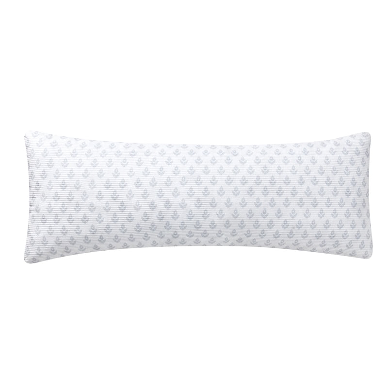 Blue Block Print Lumbar Pillow 14x36 Decorative Farmhouse Cushion