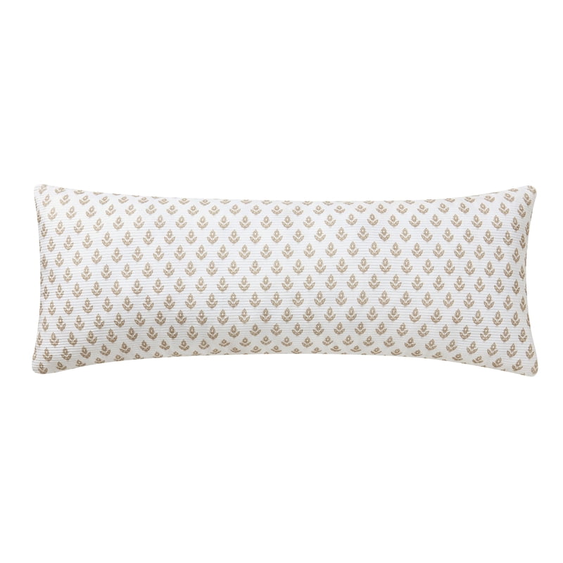 Decorative Ivory Beige Block Print Pillow 14x36 Inch Farmhouse Style