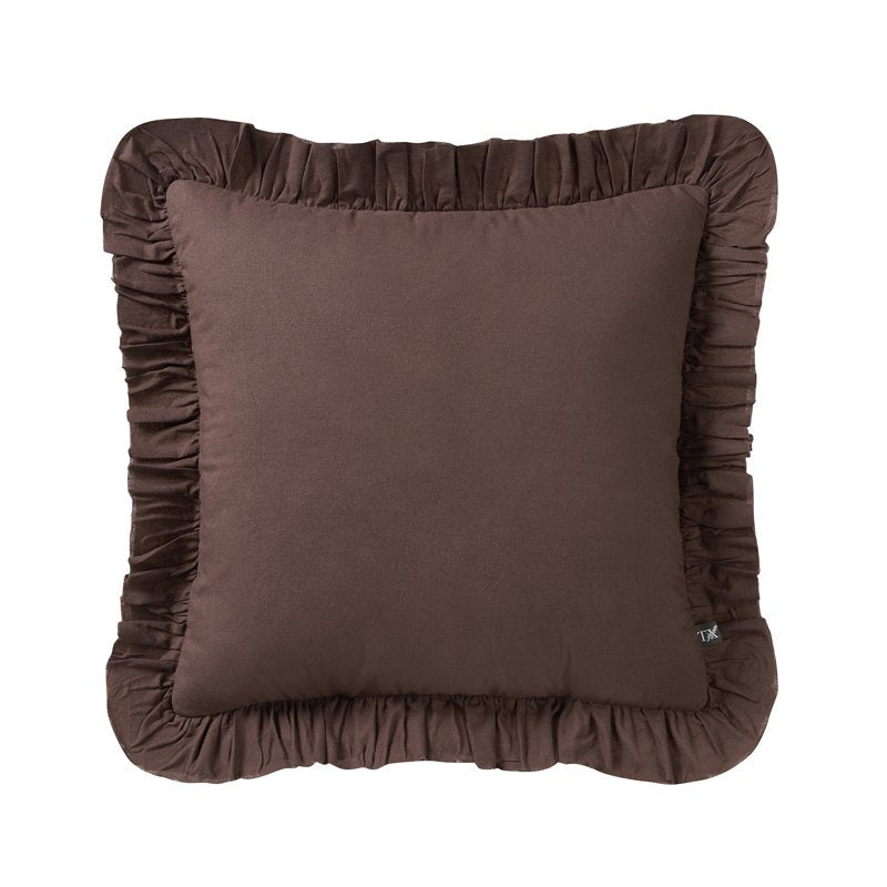 Brown Ruffle Cotton Decorative Pillow - 18x18 Farmhouse Style
