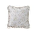 Decorative Pillow - Floral Toile with Pleated Trim - White & Beige - 18x18 Inches