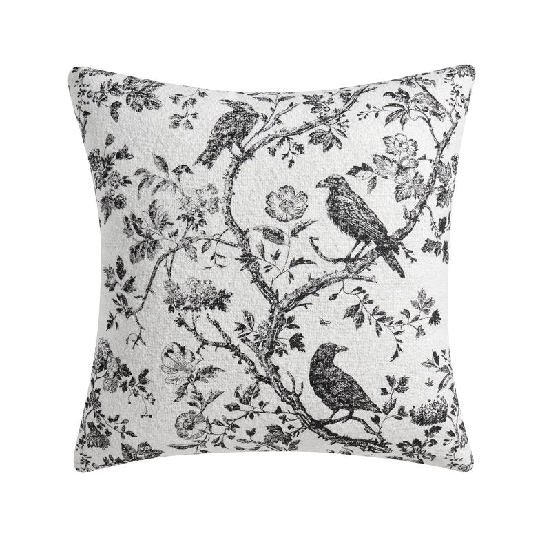 Halloween Raven Toile Decorative Throw Pillow 20x20 Ivory & Black