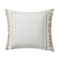 Taupe Reversible Cotton Throw Pillow with Fringe & Plaid Stripes - 20x20 Inches