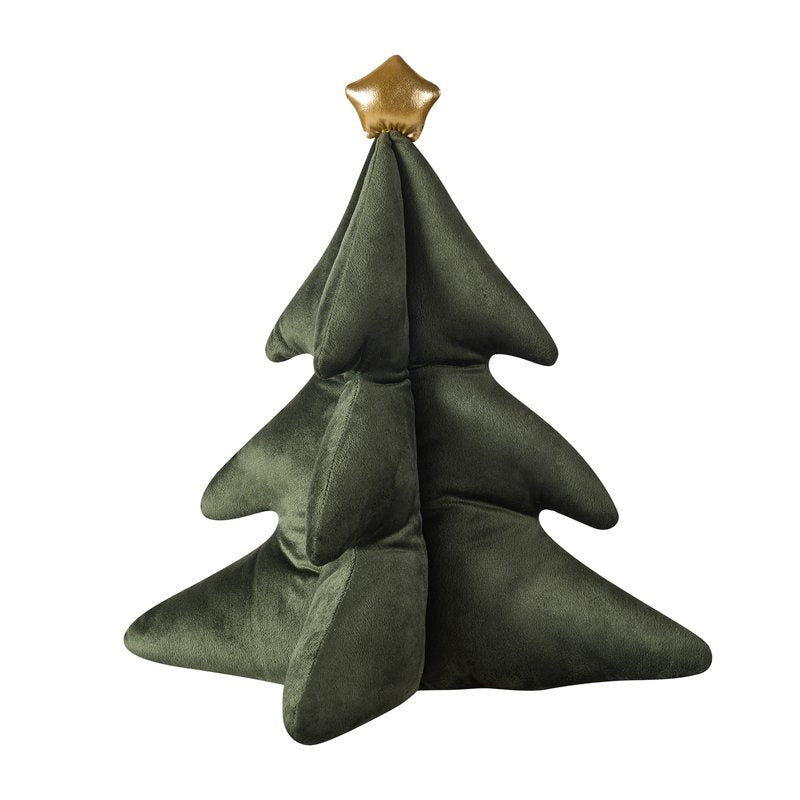 Green Christmas Tree Shaped Decorative Pillow - 14x14 Inch Velvet Accent