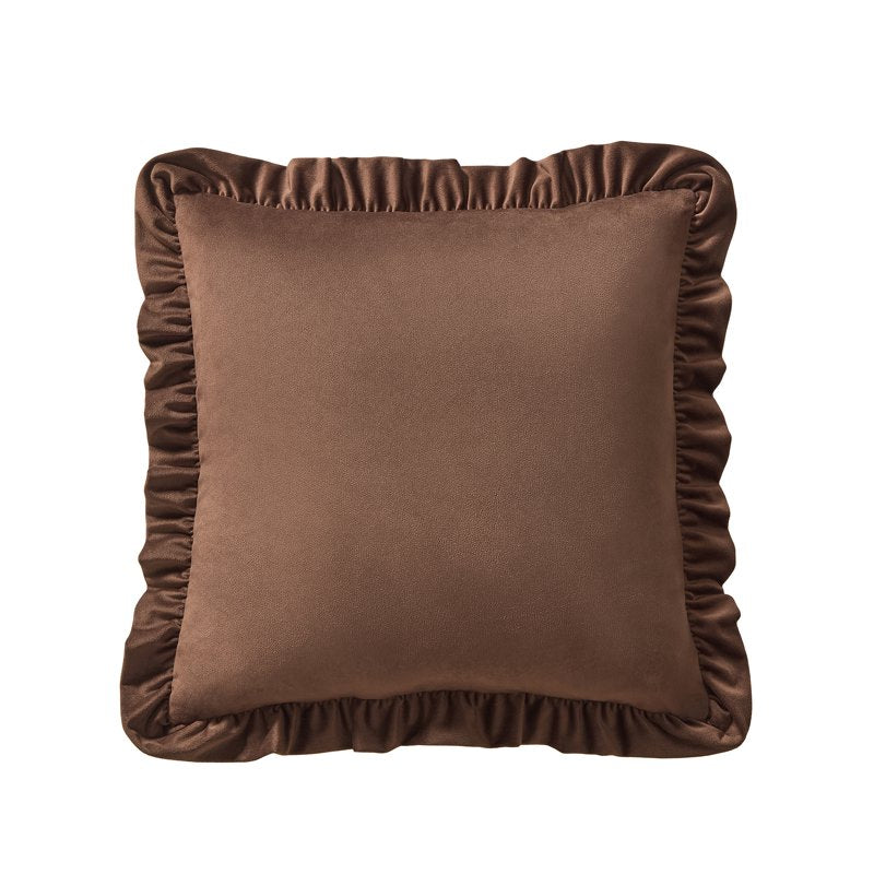 Brown Velvet Ruffle Decorative Pillow 20x20 Inches - Indoor Home Accent