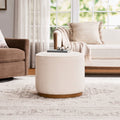Round Ottoman with Foam Padding - Light Cream Upholstery