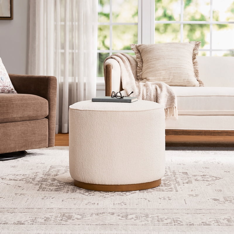 Round Ottoman with Foam Padding - Light Cream Upholstery