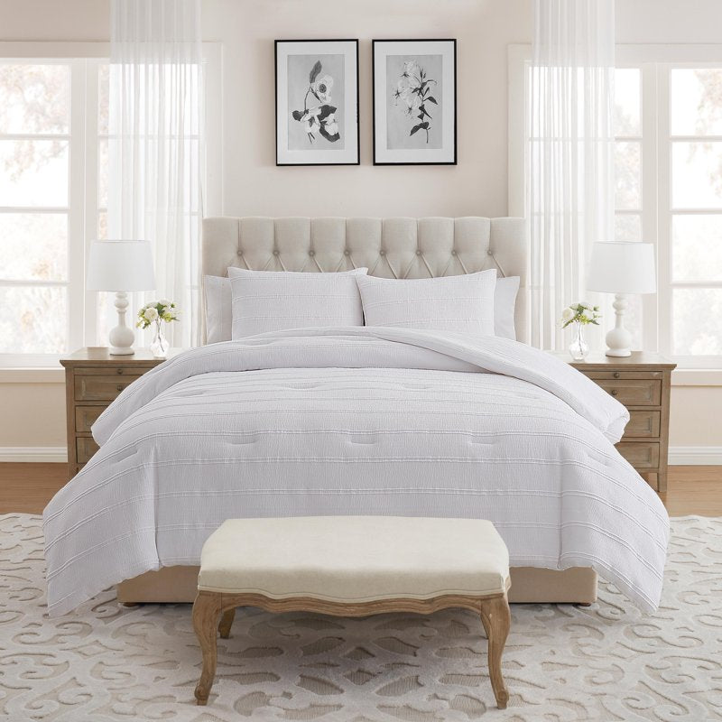 Bright White Textured Comforter Set - Full/Queen 3-Piece Bedding