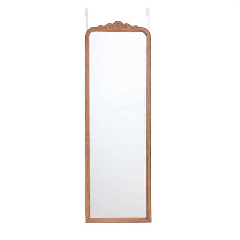 Over-the-Door Full-Length Mirror with Floral Carved Wood Frame - 16x48 Inches